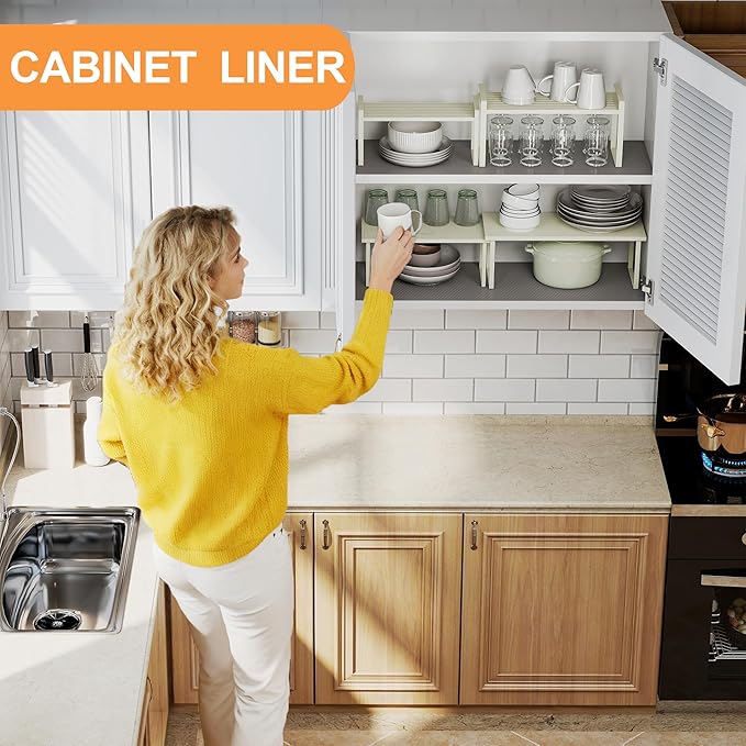 FLPMIX Non-Adhesive Kitchen Cabinet Liner: Waterproof Easy to Cut Small Drawer Shelf Liners - Clear Refrigerator Mat for Cupboard Pantry Shelves - Translucent Grey 12" x 396"