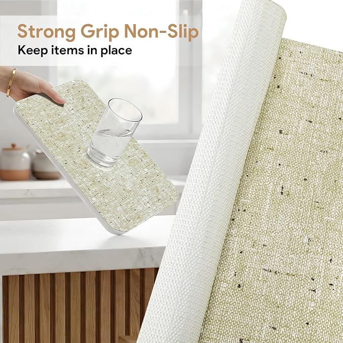 10Rolls*17.7'' X 96'' Beige Shelf Liner Drawer Liner for Kitchen Cabinet Non Adhesive, Strong Grip Anti Slip Cabinet Liners for Shelves, Oil-Proof Waterproof Cupboard Liner