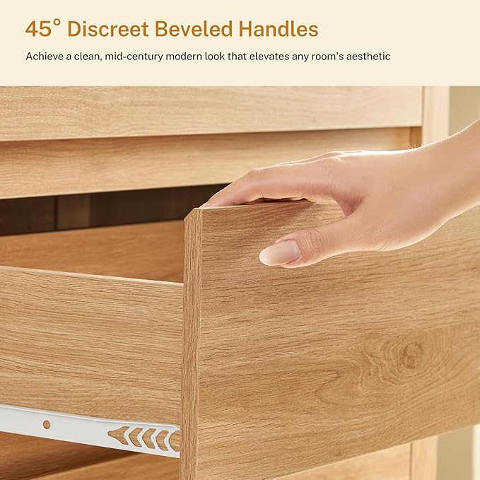 TEENFON 51.6" Tall Dresser for Bedroom with 7 Drawers, Modern Dressers & Chests of Drawers with Metal Handles, Wooden Dresser TV Stand, Bedroom Dressers, for Bedroom, Hallway, Natural