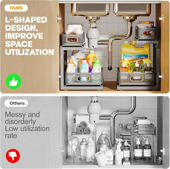 1 Pack-14.5"-15"IN Under Sink Organizers And Storage Height Adjustable,Mesh Under Cabinet Organizer For Kitchen,Bathroom-Gray