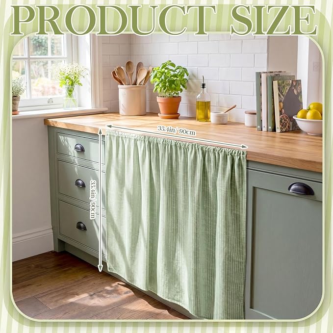 VitalCozy Cabinet Curtain 35" W X 35" L Sink Skirt for Bathroom Kitchen Sage Green Stripes Spring Short Curtain for Home Classroom Farmhouse Rustic Drape Under Desk Privacy Drape for Laundry Room