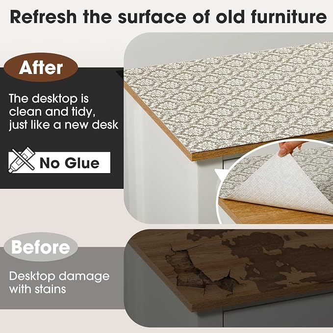 Drawer and Shelf Liner, Non-Slip Kitchen Cabinet Liners Non-Adhesive Thick Strong Grip Waterproof Washable Mats Protect Dresser Shelves Cupboard Bathroom Cabinets, Boho: Beige, 12 in X 10 FT