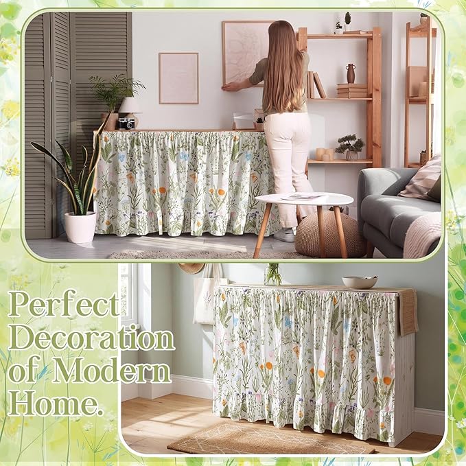 VitalCozy Cabinet Curtain 28" W x 51" L Sink Skirt for Bathroom Kitchen Wildflower Botanical Ruffles Spring Short Curtain for Home Classroom Farmhouse Drape Under Desk Privacy Drape for Laundry Room