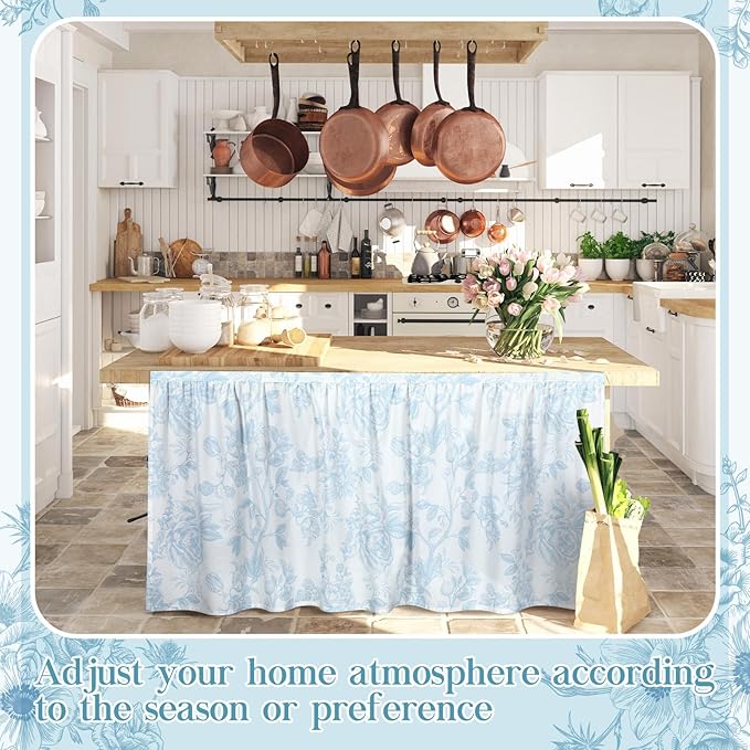 VitalCozy Cabinet Curtain 28" W x 51" L Sink Skirt for Bathroom Kitchen Blue Flower Floral Spring Short Curtain for Home Classroom Farmhouse Rustic Drape Under Desk Privacy Drape for Laundry Room