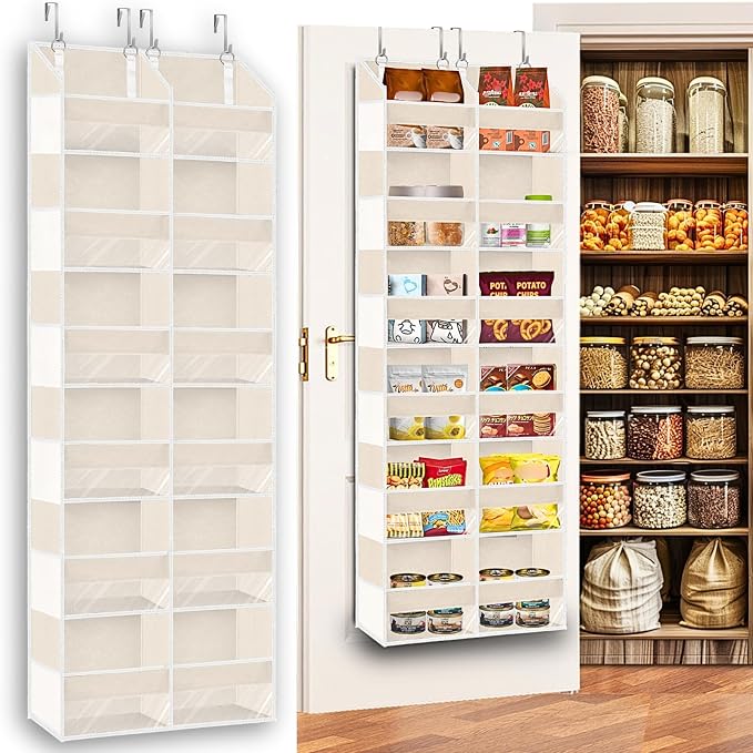 Ofiray-home Over the Door Organizer 6 Tiers, Extra Large Behind Door Storage of 12 Compartments,80 lbs Weight Capacity Hanging Storage Organizer with Clear Window Kids Toys, Shoes, Diapers,Beige