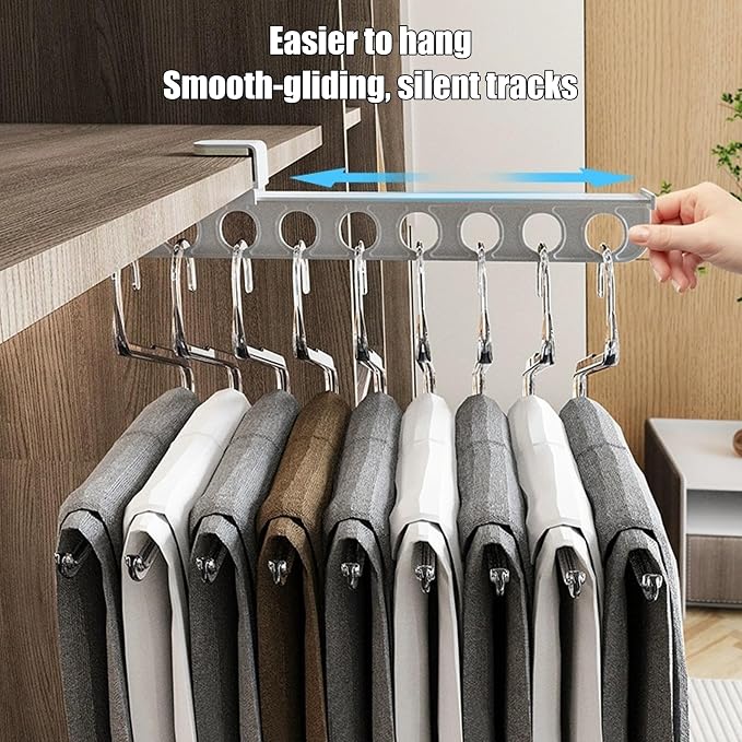 Closet Valet Rod Slide Out, Plastic Pull Out Pants Rack with 9 Holes, No-Drill Space-Saving Organizer, Top Mount Telescopic Pants Rack, Grey