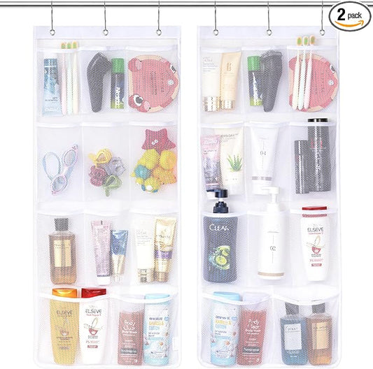 Lifewit Mesh Shower Caddy, 11 Pockets Hanging Shower Organizer with Quick Drying Mesh, Portable Space Saving Bathroom Organizer to Hold Soap, Shampoo and Cruise Ship Essentials, White, 2 Pack