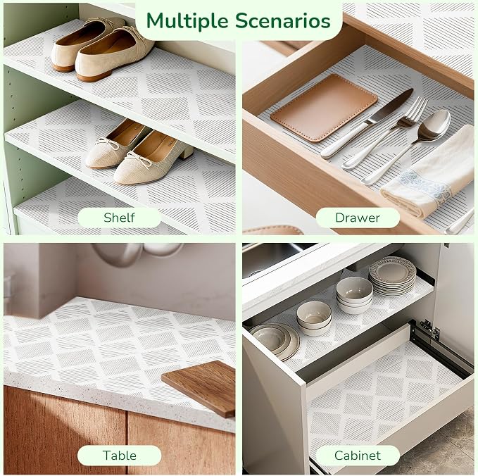 Shelf Liner and Cabinet Liner for Kitchen, Non-Slip Non-Adhesive Drawer Liners for Cabinets and Cupboard, Dresser, Shelves, Tool Box, Pantry, Thickened Easy Install, Strong Grip, 17.5in x 10FT, Gray