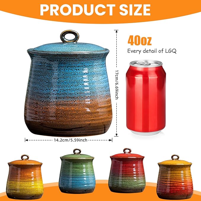 40 OZ Cookie Jar,Dog Treat Jar, Kitchen Canisters for Countertop for Food Storage Coffee, Tea,Flour, Beans, Spices, Nuts and More Ceramic Jar with Lid.