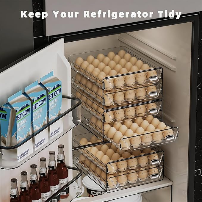 HIYOHIYO Clear 40 Slot Egg Holder for Fridge, 2 Layer, 9.8"x 8.5"x 5.5" | Time Scale Marking, Large Capacity, Stackable, Egg Container for Refrigerator or Countertop