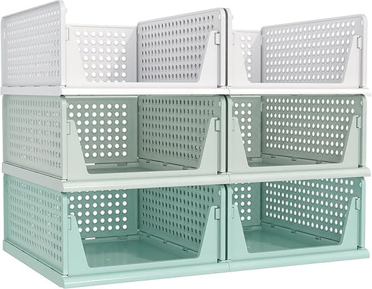 Pinkpum Green Boy Closet Organizers and Storage Stackable Plastic Drawer Basket for Clothing Stackable Storage Bins Shelf Storage Container for Rv Closet Wardrobe Bedroom Bathroom Playroom Man 6 Pack
