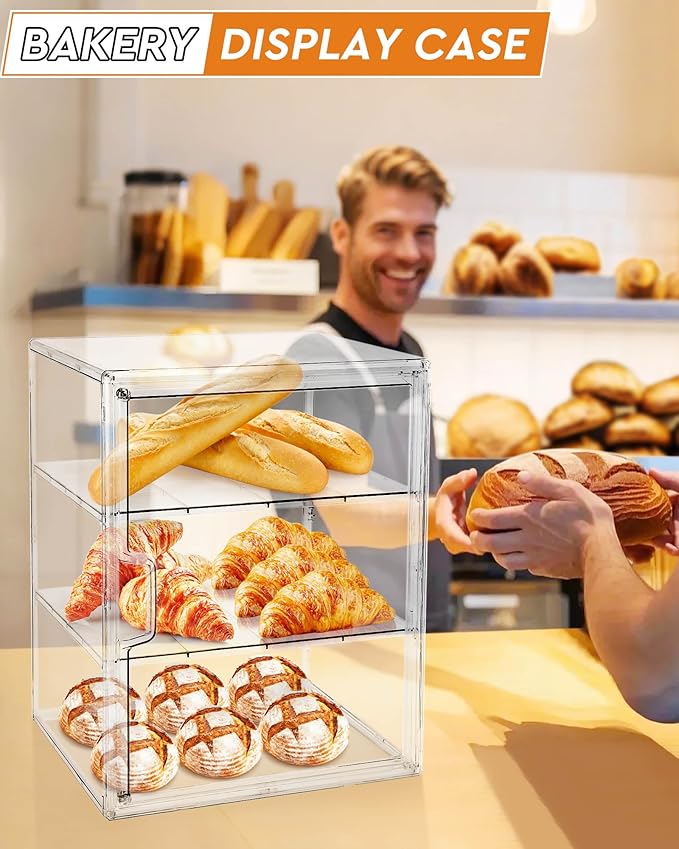 MEI NIAN Pastry Display Case, Bread Box for Kitchen Countertop, 4-Layer Adjustable Bread Box, Large Capacity Bread Storage Container for Home-Baked Breads, Muffins, Bagel, Bread Holder - 3 Pack