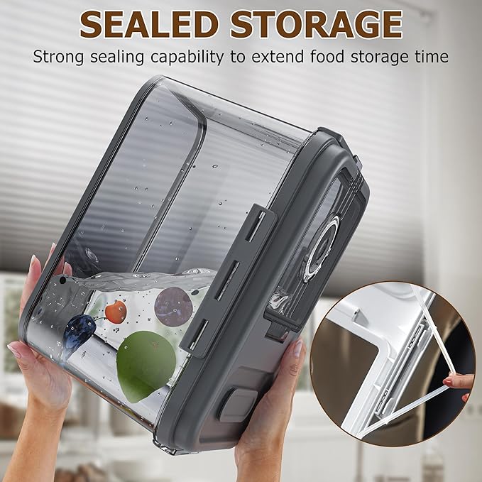 Olimingse Bread Box, 10L Gray Airtight Braed Storage Container, Bread Box For Kitchen Countertop, Time Recording Bread Keeper with Lid, Flip-Top Bread Holder.