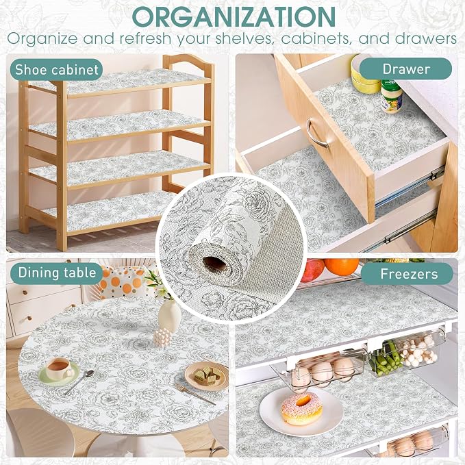Drawer and Shelf Liner, Non-Slip Kitchen Cabinet Liners Non-Adhesive Thick Strong Grip Waterproof Washable Mats Protect Dresser Shelves Cupboard Bathroom Cabinets, Rose, 24 in X 20 FT