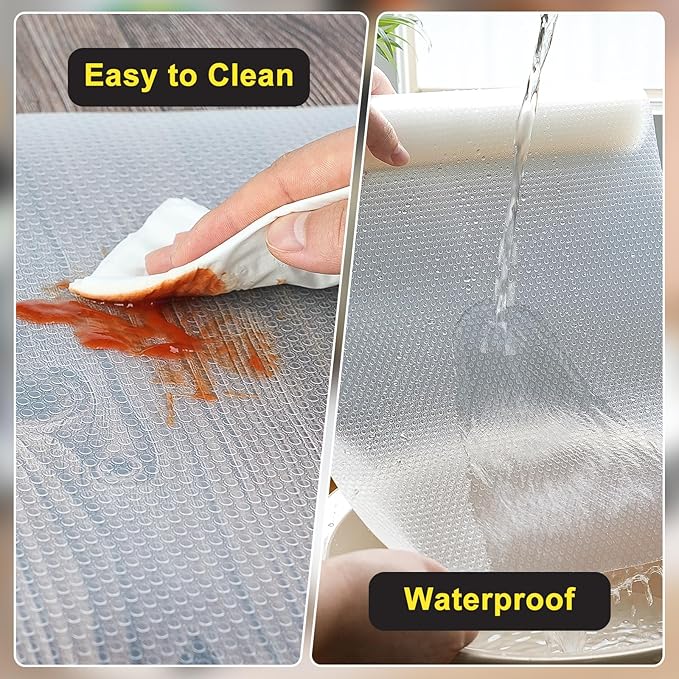 Shelf Liner, Waterproof Refrigerator Liner, Drawer Liners for Kitchen Cabinet, Bathroom Under Sink Mat Non Adhesive Fridge Liner EVA Place Mats Roll - Clear 12"×118"