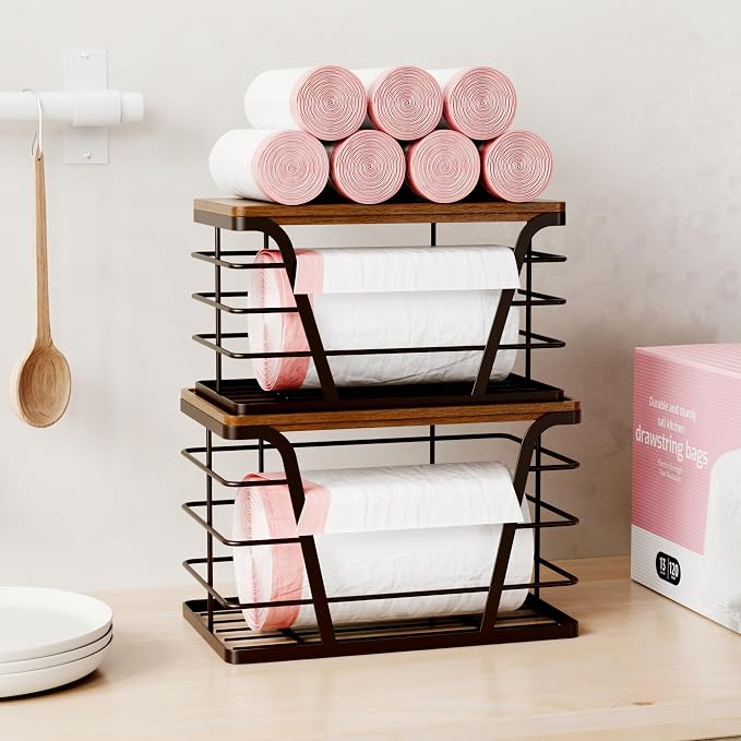 TIDIIABODE 2 Pack Stackable Kitchen Organization,Counter Organizers and Pantry Organization for Home and Kitchen,Trash Bag Organizer Under Sink,Brown