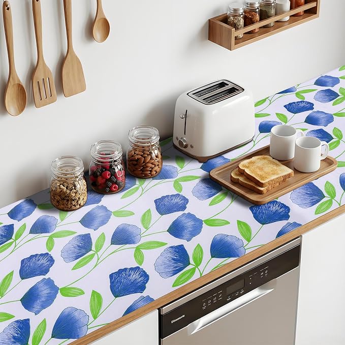 Non Adhesive Shelf Liner 3Rolls*17.7'' X 96'' Drawer Liner for Kitchen Cabinets, Waterproof Shelf Liners Durable Anti-Slip for Kitchen Cabinets Cupboard Liner