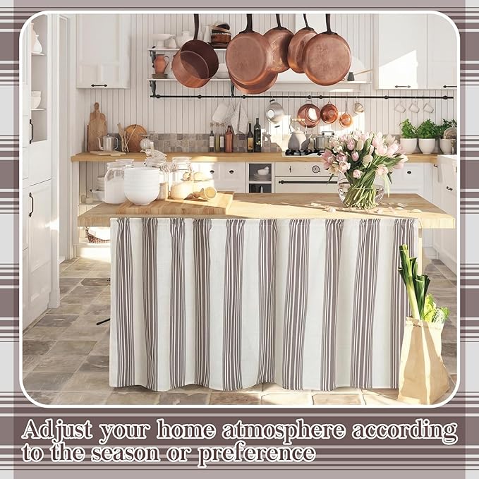 VitalCozy Cabinet Curtain 28" W x 51" L Sink Skirt for Bathroom Kitchen Grey Stripes Short Curtain for Home Classroom Farmhouse Rustic Drape Under Desk Privacy Drape for Laundry Room