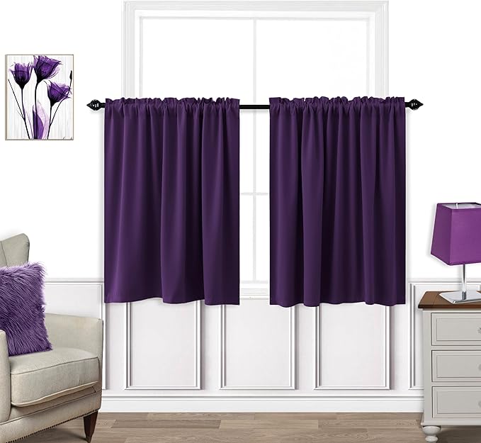 KOUFALL Purple Curtains for for Bedroom Kitchen,Blackout Short Black Out Curtains 36 Inch Long