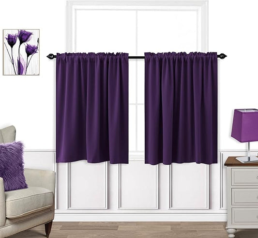 KOUFALL Purple Blackout Curtains for Bedroom,Small Curtains for Bathroom Window,Plum,24 Inch Length