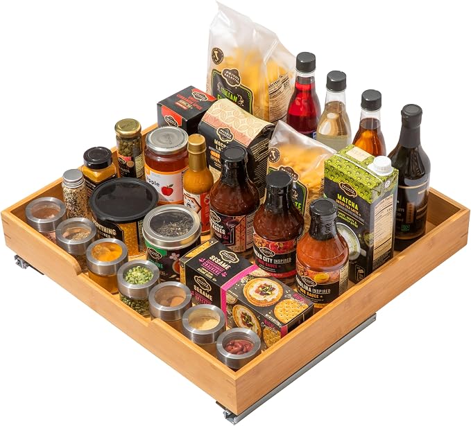 HOLDN’ STORAGE Bamboo Wooden Pull out Cabinet Organizer 22"W x 21"D Requires At Least a 23.25"W x 21"D Cabinet Opening W/Lifetime Limited Warranty, Bamboo Tray and Heavy Gauge Metal Rails