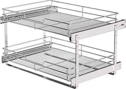 JOWBOOW (23" W x 22" D Cabinet Pull Out Shelves, 2-Tier | Heavy Duty Kitchen Pull Out Shelves for Wide Cabinets, 22 Inch Deep Sliding Cabinet Organizer