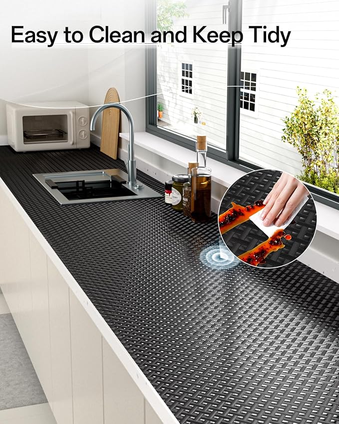 Shelf and Drawer Liner for Kitchen Cabinet, Non-Adhesive 12in x 240in Waterproof Contact Paper Refrigerator Liners Thickened Durable EVA Material Non Slip Mat for Dresser Cupboard Pantry Protector
