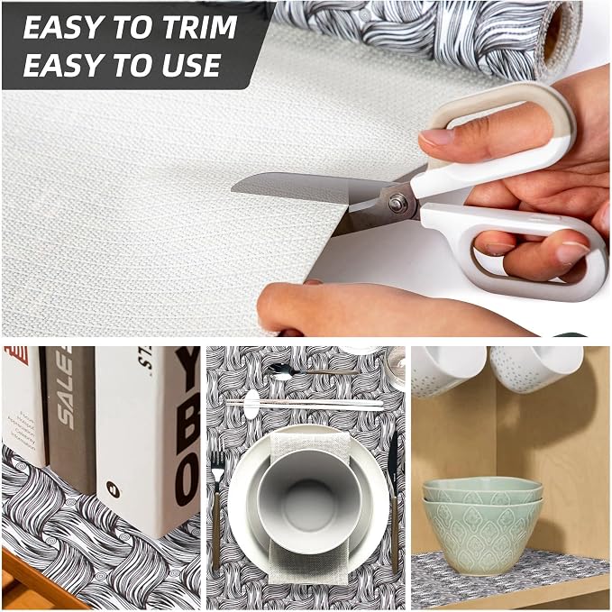 Shelf Liners Non Adhesive 5Rolls*17.7'' X 96'' Drawer Liner for Kitchen Cabinets, Waterproof Shelf Liners Durable Anti-Slip for Kitchen Cabinets Cupboard Liner
