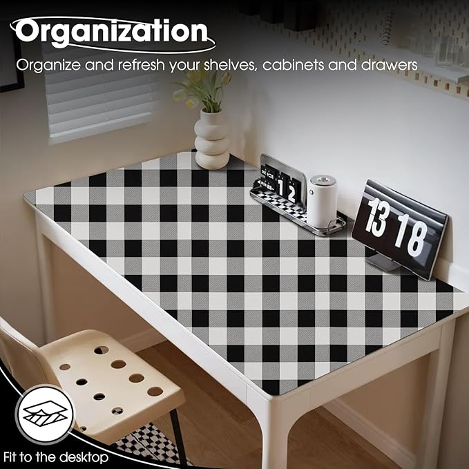 Drawer and Shelf Liner, Non-Slip Kitchen Cabinet Liners Non-Adhesive Thick Strong Grip Waterproof Washable Mats Protect Dresser Shelves Cupboard Bathroom Cabinets, Buffalo Plaid, 12 in X 20 FT