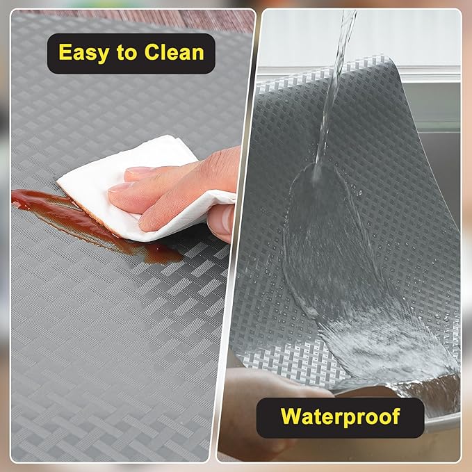Refrigerator Liner, Waterproof Shelf and Drawer Liners for Kitchen Cabinet, Bathroom Under Sink Mat Non Adhesive Fridge Liner EVA Place Mats Roll - Grey 12"×236.2"