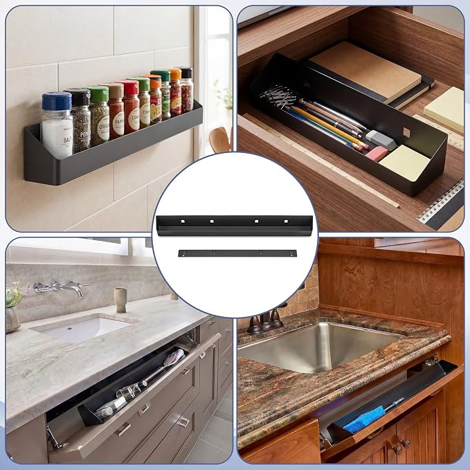 Zonon 1 Set 25 Inch Tip Out Tray for Front Sink Drawer with Hinges and Mounting Plate Includes Screws and No-Drill Adhesive, Metal Pull Out Storage Organizer for Kitchen Bathroom Cabinet