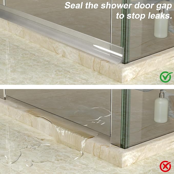 67" Shower Threshold Water Dam Silicone Shower Water Guard Collapsible Shower Door Bottom Seal Shower Splash Guard for Wet and Dry Separation