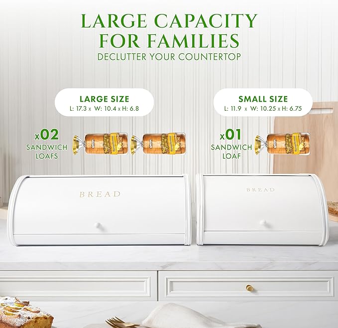 FINESSY Large Bread Box White for Pantry, Bread Box for Kitchen Countertop Stainless Steel, Breadbox Keeper for Fresh Homemade Muffin Sourdough Bagel Sandwich, Large Food Storage Containers with Lids