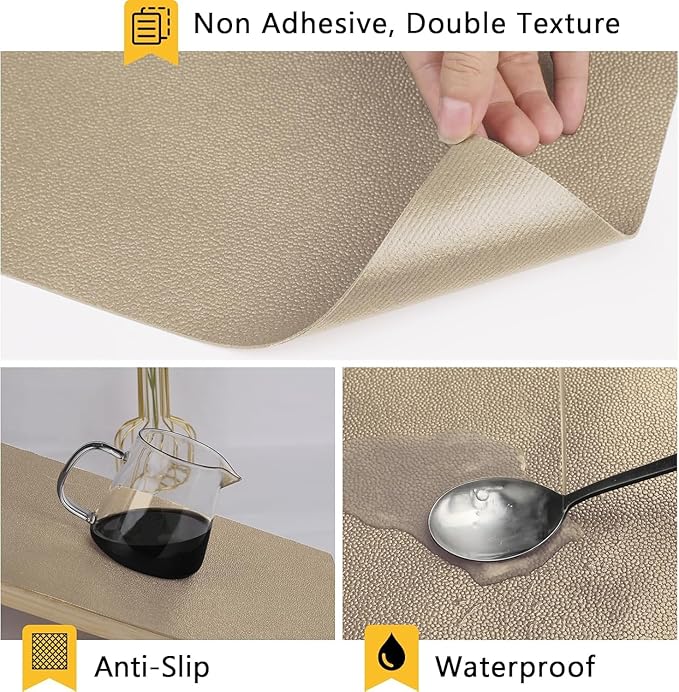 WochiTV Shelf Liner for Cabinets, Drawer Non Adhesive Non Slip Foam Mat for Kitchen, Pantry, Bathroom, Cupboard, Garage, Closet, Shelves, Drawer, Tool Box, Tan 17.5 x 236 inches