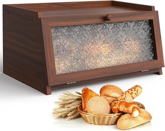 LOHASOK Bread Box for Kitchen Countertop Large Bread Box Farmhouse Bread Container Bread Storage with Window Bread Holder