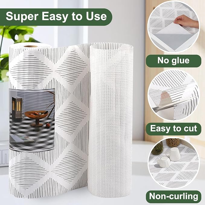 Shelf and Drawer Liner for Kitchen Cabinets 24In x 20FT Non-Adhesive Shelf Liner Non-Slip Strong Grip Cabinet Liner Waterproof Thickened Easy to Clean Drawer Mats Protect Pantry, Tool Box, Dresser
