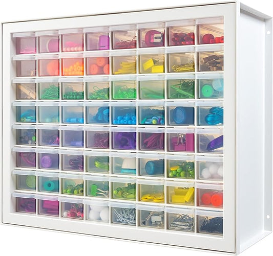 IRIS USA 64-Drawer Screw Organizer, Made in USA, Storage Chest for Charms, Beads, Craft, Scrapbook & Hobby Supplies, Hardware, Screws, Nuts & Bolts, Garage Tools, Teacher Toolbox, White