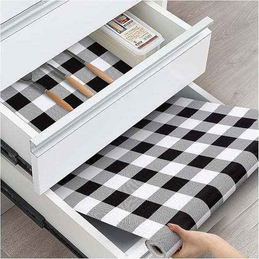 Drawer and Shelf Liner, Non-Slip Kitchen Cabinet Liners Non-Adhesive Thick Strong Grip Waterproof Washable Mats Protect Dresser Shelves Cupboard Bathroom Cabinets, Buffalo Plaid, 12 in X 10 FT