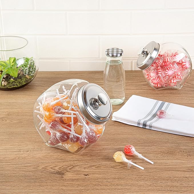 Restaurantware Candy Jar 3 Count 0.56 Gallon Glass Candy jars With Lids Airtight Storage, Wide Opening, Clear, Durable, Dishwasher-safe, For Cookies and Snacks