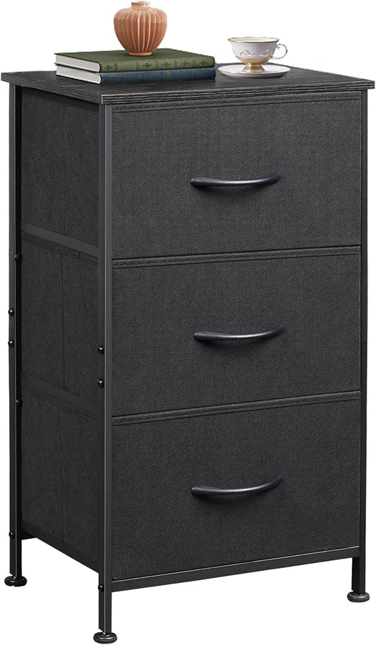 WLIVE Dresser with 3 Drawers, Fabric Nightstand, Organizer Unit, Storage Dresser for Bedroom, Hallway, Entryway, Closets, Sturdy Steel Frame, Wood Top, Easy Pull Handle, Charcoal Black
