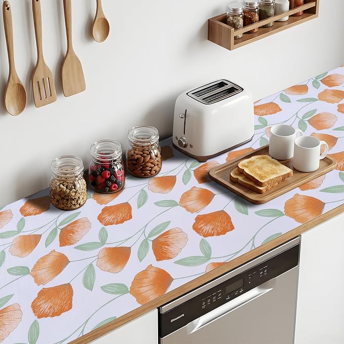 Shelf and Drawer Liner for Kitchen Cabinets 5Rolls*12'' X 120'' Non Adhesive Shelf Paper Strong Grip Anti Slip Cabinet Liners for Shelves, Oil-Proof Waterproof Cupboard Liner