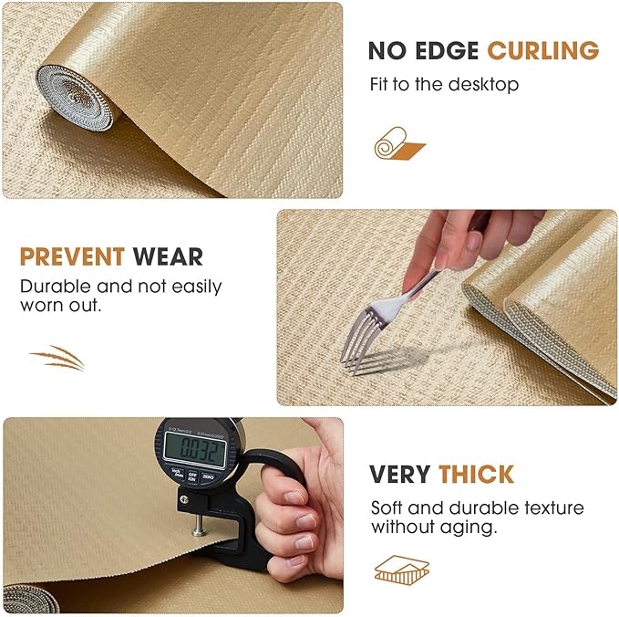 Drawer and Shelf Liner, Non-Slip Kitchen Cabinet Liners Non-Adhesive Thick Strong Grip Waterproof Washable Mats Protect Dresser Shelves Cupboard Bathroom Cabinets, Beige, 12 in X 20 FT