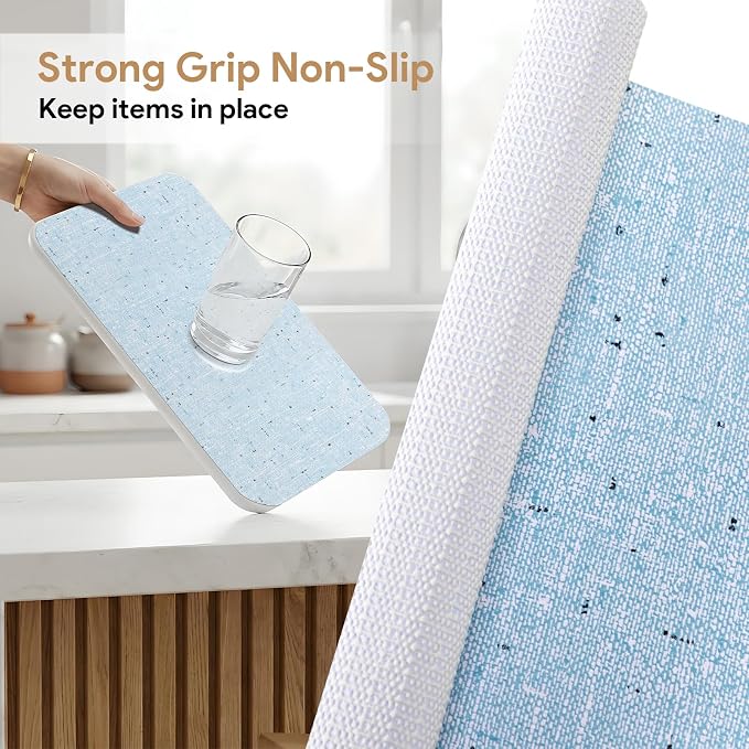 12'' X 60'' Blue Shelf Liner Drawer Liner for Kitchen Cabinet Non Adhesive, Strong Grip Anti Slip Cabinet Liners for Shelves, Oil-Proof Waterproof Cupboard Liner