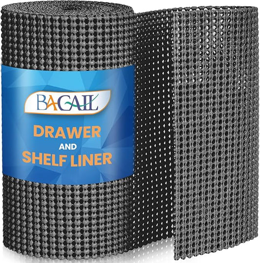 BAGAIL Non-Adhesive Shelf Liner, Thick Strong Grip Drawer Liners for Kitchen Cabinets, Heavy-Duty Easy Cut Cabinet Liners for Shelves, Pantry, Bathroom Cupboards - 24" x 20FT, Charcoal