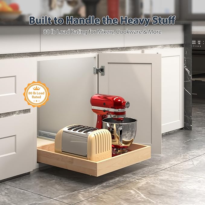 Pull Out Drawers for Cabinets - Birch Wood Pull-Out Drawer 11" W x 21" D - Soft Close Slide Out Shelves for Kitchen Cabinets & Pantry Cabinet Organizer, Heavy Duty, Full-Extension
