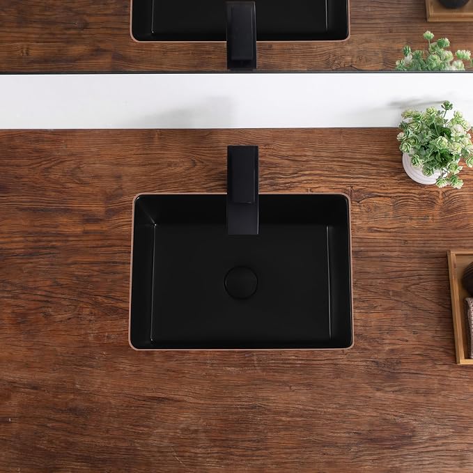18 Inch Undermount Bathroom Sink Matte Black Rectangular Porcelain Ceramic Vanity Basin with Overflow (18.5"x14.0") KDKSC