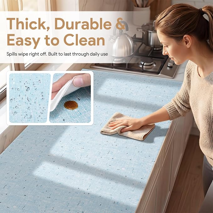 17.7'' X 480'' Blue Shelf Liner Drawer Liner for Kitchen Cabinet Non Adhesive, Strong Grip Anti Slip Cabinet Liners for Shelves, Oil-Proof Waterproof Cupboard Liner