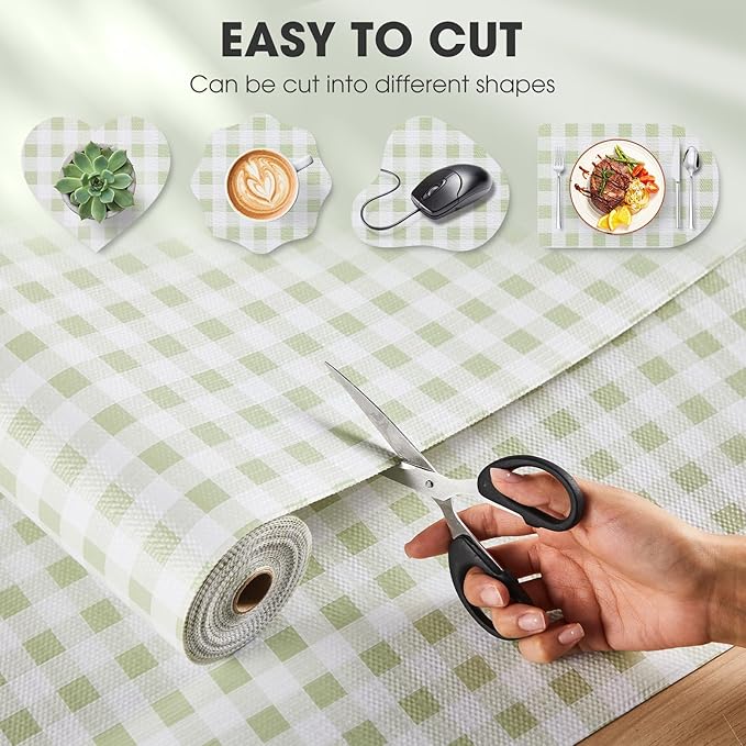 Drawer and Shelf Liner, Non-Slip Kitchen Cabinet Liners Non-Adhesive Thick Strong Grip Waterproof Washable Mats Protect Dresser Shelves Cupboard Bathroom Cabinets, Sage Green, 18 in X 10 FT