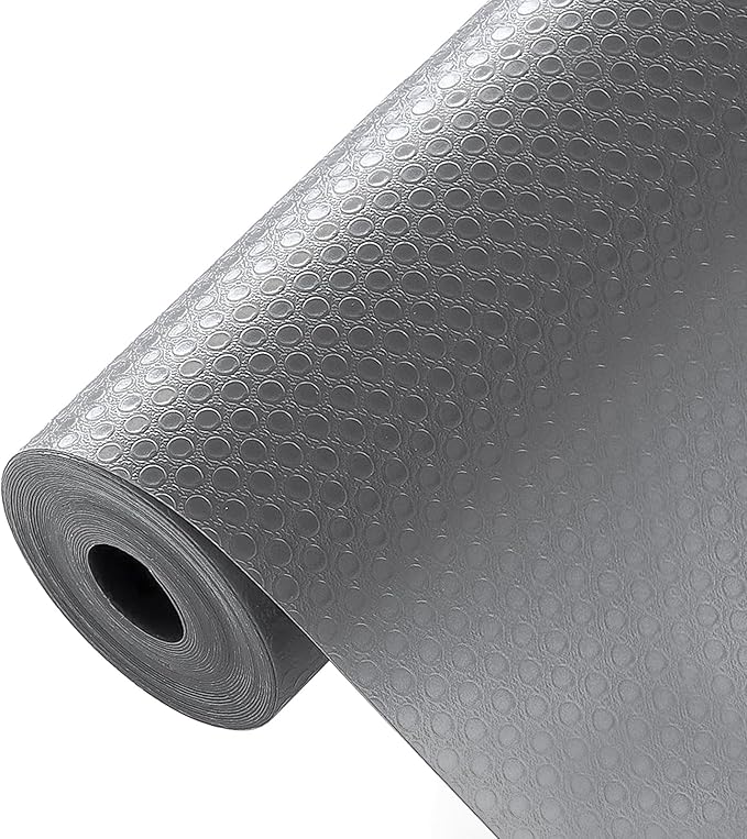 Shelf Liner, Waterproof Refrigerator Liner, Drawer Liners for Kitchen Cabinet, Bathroom Under Sink Mat Non Adhesive Fridge Liner EVA Place Mats Roll - Grey 17.7"×197"