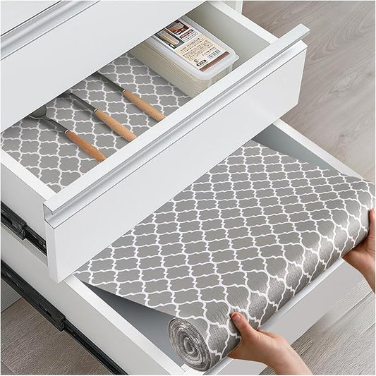 Drawer and Shelf Liner, Non-Slip Kitchen Cabinet Liners Non-Adhesive Thick Strong Grip Waterproof Washable Mats Protect Dresser Shelves Cupboard Bathroom Cabinets, Gray, 24 in X 30 FT